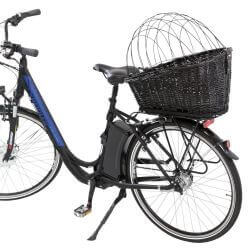Panier à vélo + grille porte-bagages, osier/métal, 35 × 49 × 55 cm, noir
