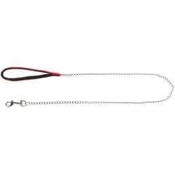 Laisse métal avec poignée en néoprène, M–L: 1,00 m/3,0 mm, rouge