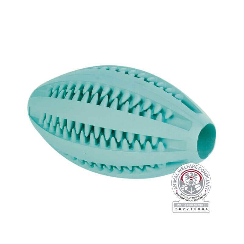 Denta Fun Rugby, menthe, en caoutchouc naturel, 11 cm Denta Fun Rugby, menthe, en caoutchouc naturel, 11 cm