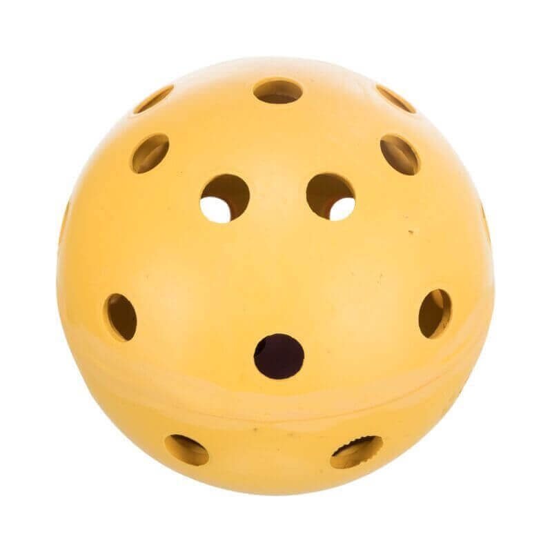 Balle trouée avec clochette, caoutchouc naturelle, ø 7 cm, jaune