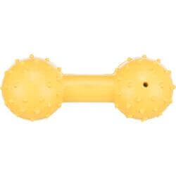 Haltère avec cloche, en caoutchouc naturel, 12 cm, jaune