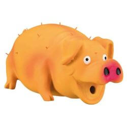 Cochon poilu, son original, latex/fibre de poly., 21 cm