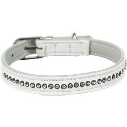 Active collier Comfort avec strass, en cuir, S–M: 27–33 cm/15 mm, blanc