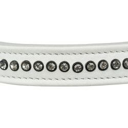 Active collier Comfort avec strass, en cuir, S–M: 27–33 cm/15 mm, blanc