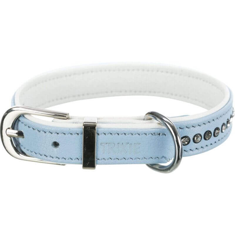 Active collier Comfort avec strass, en cuir, S: 23–28 cm/15 mm, bleu clair