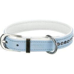 Active collier Comfort avec strass, en cuir, S–M: 27–33 cm/15 mm, bleu clair