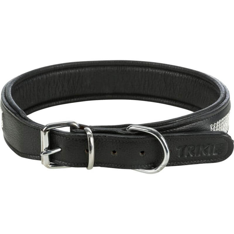 Active collier Comfort avec strass, en cuir, M: 38–48 cm/35 mm, noir