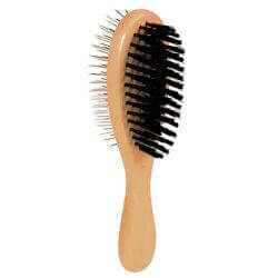 Brosse, double face, en bois/poils nylon & métal, 6 × 21 cm