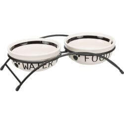 Set gamelles, en céramique/métal, 2 × 1,6 l/ø 20 cm/41 × 10 × 20 cm, blanc/noir