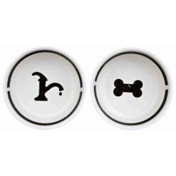 Set gamelles, en céramique/métal, 2 × 1,6 l/ø 20 cm/41 × 10 × 20 cm, blanc/noir