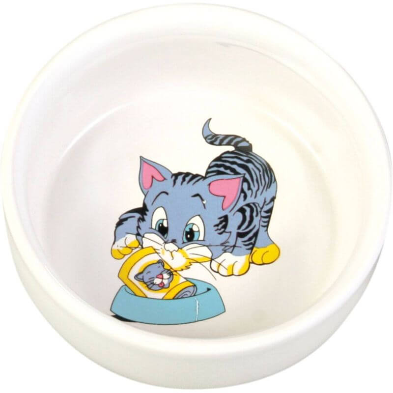Gamelle, chat avec gamelle, en céramique, 0,3 l/ø 11 cm, blanc