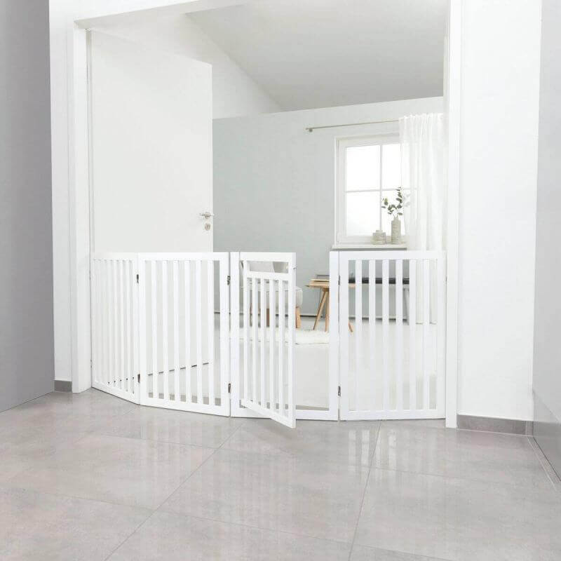 Barrière avec porte, en MDF, 4 pièces, 60–160 × 81 cm, blanc Barrière avec porte, en MDF, 4 pièces, 60–160 × 81 cm, blanc