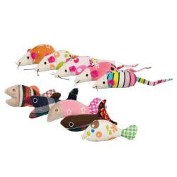 Souris/poisson, en peluche/tissu, catnip, 9–12 cm