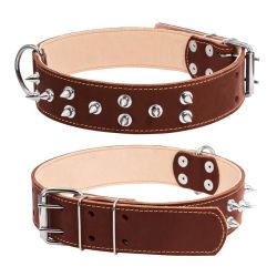 COLLIER CUIR CLOU 45MM 56/68 MARRON