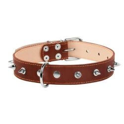 COLLIER CUIR CLOU 35MM 48/63 MARRON