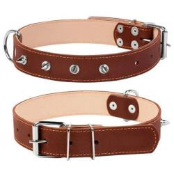 COLLIER CUIR CLOU 35MM 48/63 MARRON