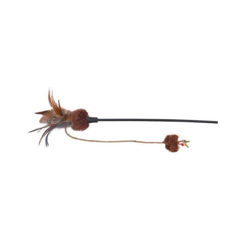 Canne à pêche balle/plume, en plast./pel., catnip, 54 cm
