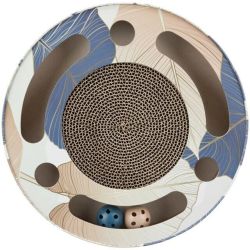 Griffoir tambour avec balles, en carton, catnip, ø 33 × 5,5 cm, bleu