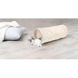 Tunnel de jeu, en peluche, ø 22 × 60 cm, beige