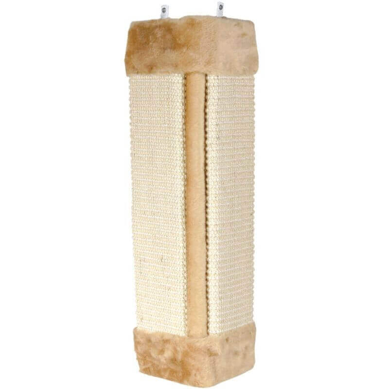 Griffoir pour coins, tapis sisal/peluche/catnip, 23 × 49 cm, naturel/beige