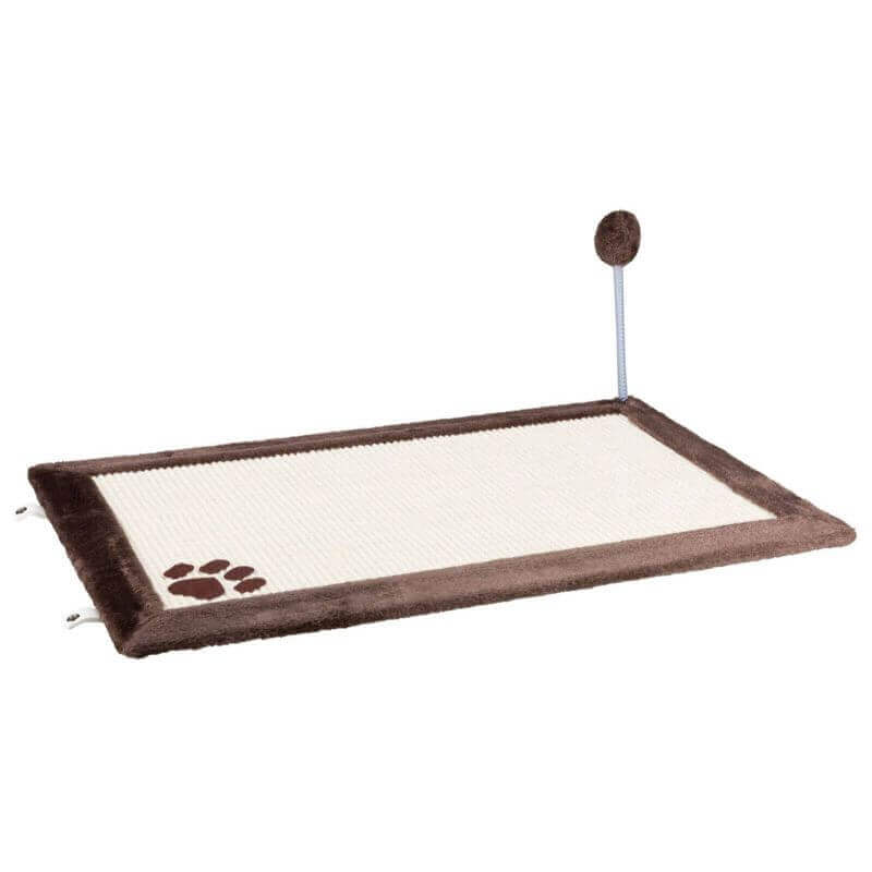 Tapis griffoir avec jouet, tapis en sisal/peluche, 70 × 45 cm, naturel/brun