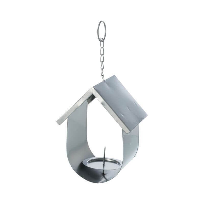 Mangeoire boule de graisse avec toit, en métal, 14 × 19 × 12 cm, argent