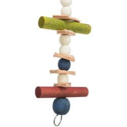 Jouet avec corde & perles, bois/cuir, multicol., 28 cm, multicolore
