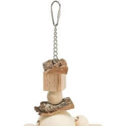 Jouet sur chaîne, avec corde & perles, bois/liège, 35 cm