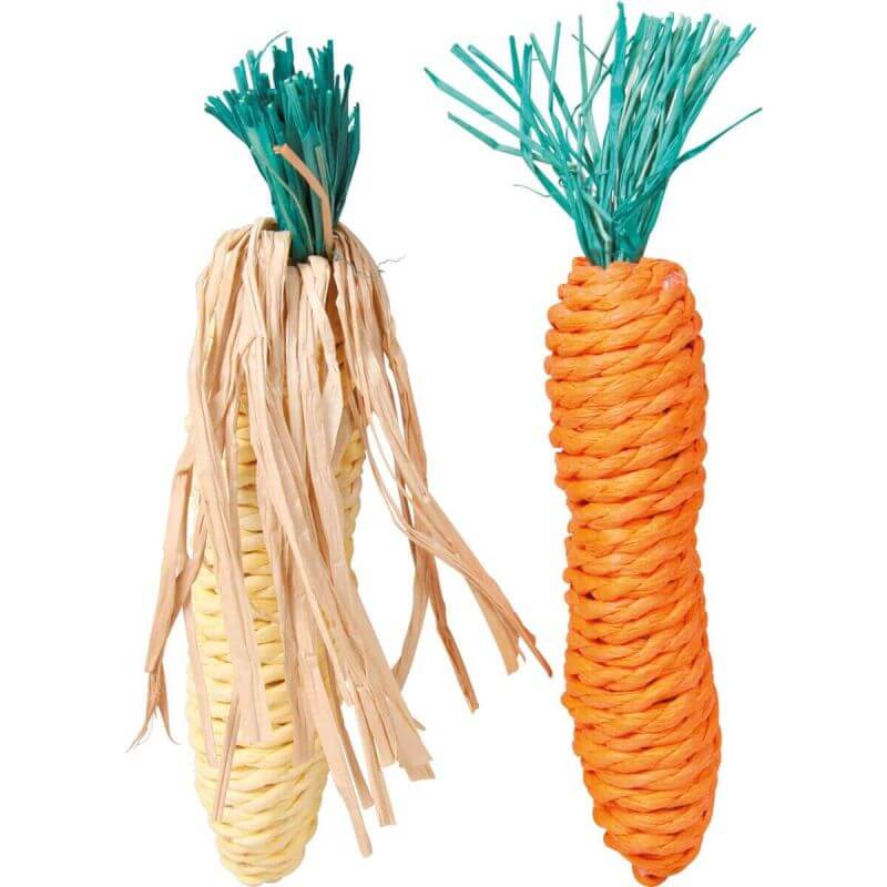 Set jouet en paille épis de maïs/carotte, 15 cm, 2 Pcs
