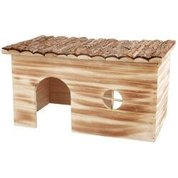 Maison Grete, 2 sorties, en bois d'écorce/flammée, 45 × 24 × 28 cm