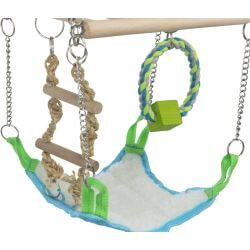 Pont suspendu + hamac/jouet, hamster, bois/corde, 17 × 22 × 15 cm