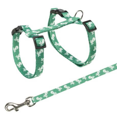 Harnais chat avec laisse, motif crâne, 27–45 cm/10 mm, 1,20 m Harnais chat avec laisse, motif crâne, 27–45 cm/10 mm, 1,20 m