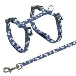 Harnais chat avec laisse, motif crâne, 27–45 cm/10 mm, 1,20 m