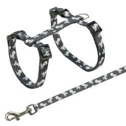 Harnais chat avec laisse, motif crâne, 27–45 cm/10 mm, 1,20 m