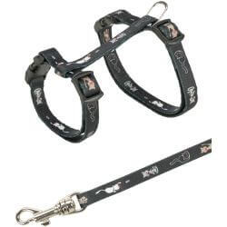Junior harnais chaton avec laisse, motif chat, 21–33 cm/8 mm, 1,20 m