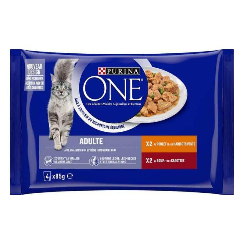 PURINA ONE Chat Adulte Poulet Bœuf 4x85g
