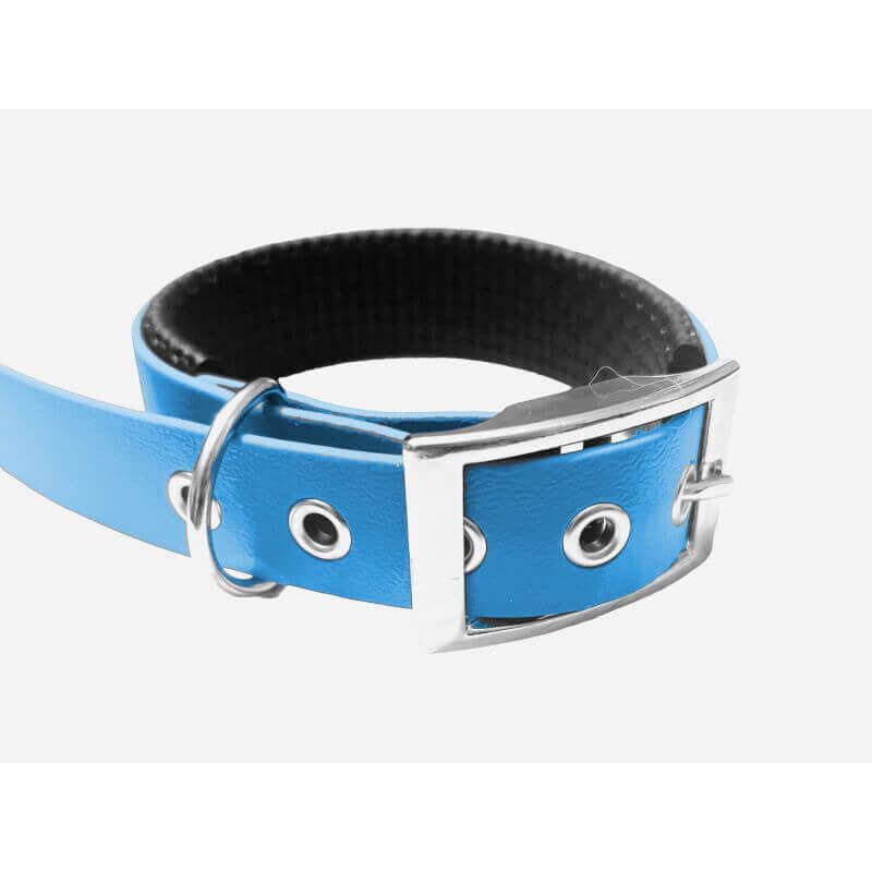 Collier pour Chien rembourré bleu en matière BioThane®, Largeur 25mm , taille L