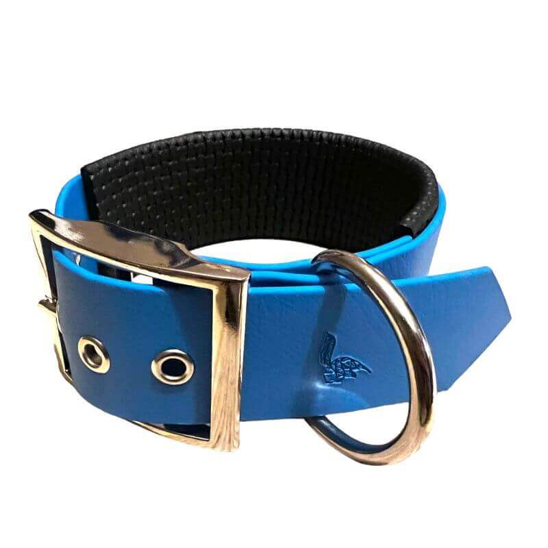 Collier pour Chien rembourré bleu en matière BioThane®, Largeur 38mm , taille XL