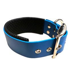 Collier pour Chien rembourré bleu en matière BioThane®, Largeur 38mm , taille XL