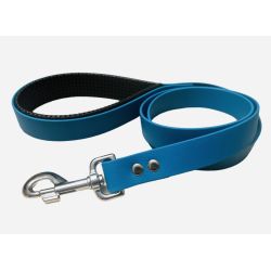 Laisse pour Chien bleue avec poignée rembourrée en matière BioThane®, Largeur 25mm