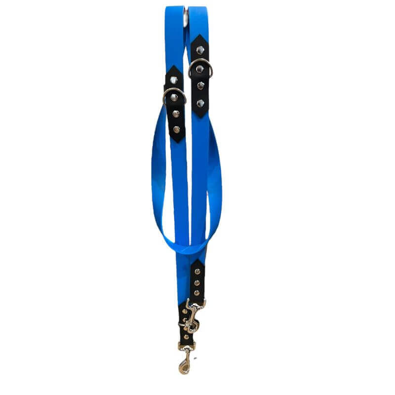 Laisse 3 positions pour Chien bleue et noire en matière BioThane®, Largeur 25mm