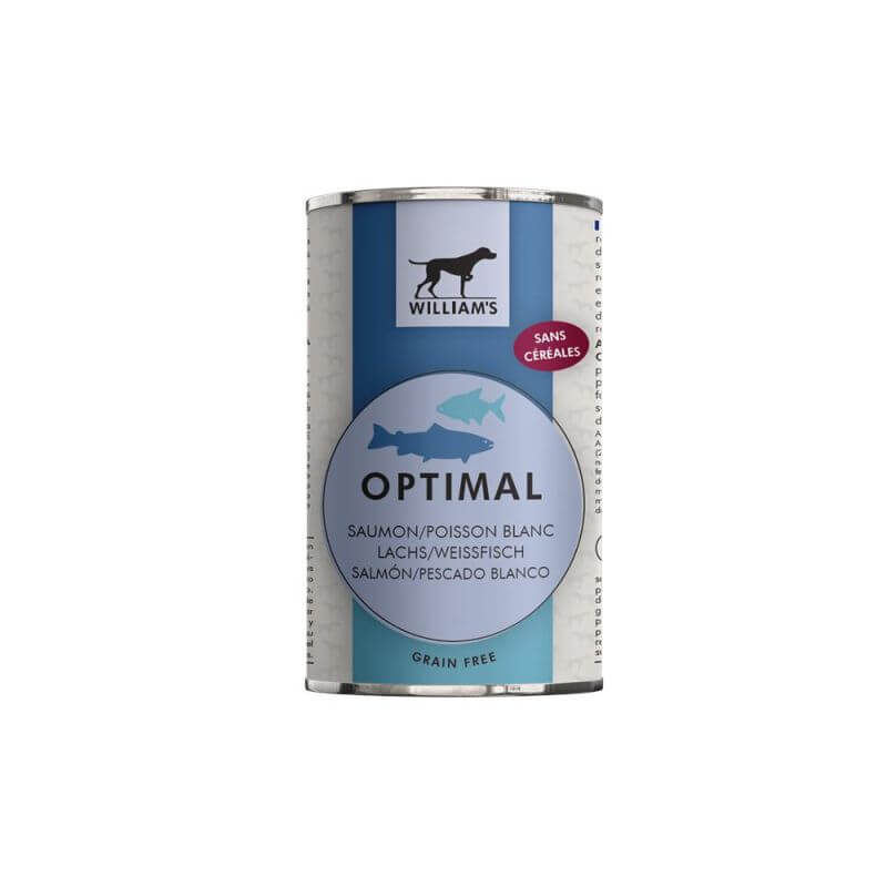 WILLIAM'S OPTIMAL SAUMON/POISSON BLANC 395gr pour chien