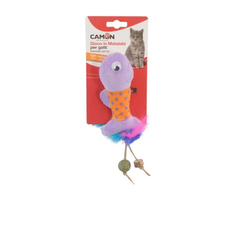 JOUET POUR CHAT POISSON MATATABI AVEC HERBE A CHAT 12cm