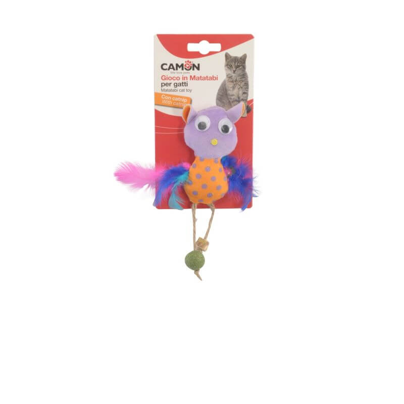 JOUET POUR CHAT HIBOU MATATABI AVEC HERBE A CHAT 10cm