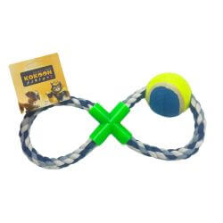 JOUET CORDE FORME 8 ET BALLE 28cm