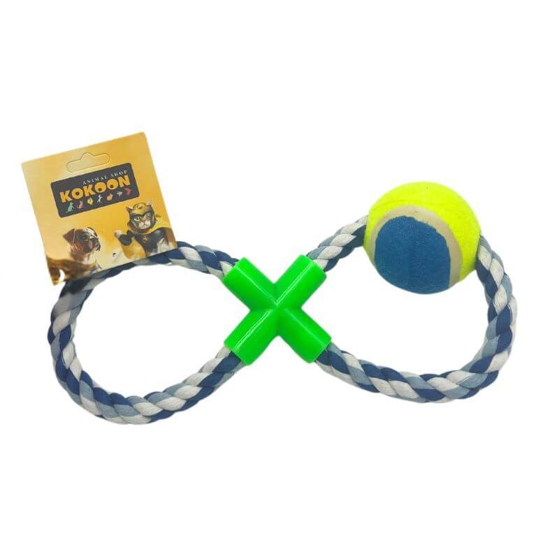 JOUET CORDE FORME 8 ET BALLE 28cm