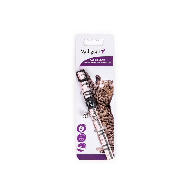COLLIER CHAT ECOSSAIS ROSE 20-30cmx10mm