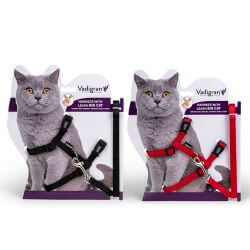 HARNAIS + LAISSE GRAND CHAT ROUGE 34/57cm+120cm