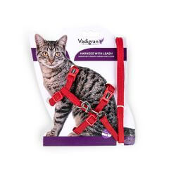 HARNAIS + LAISSE CHAT NYLON CLASSIC ROUGE
