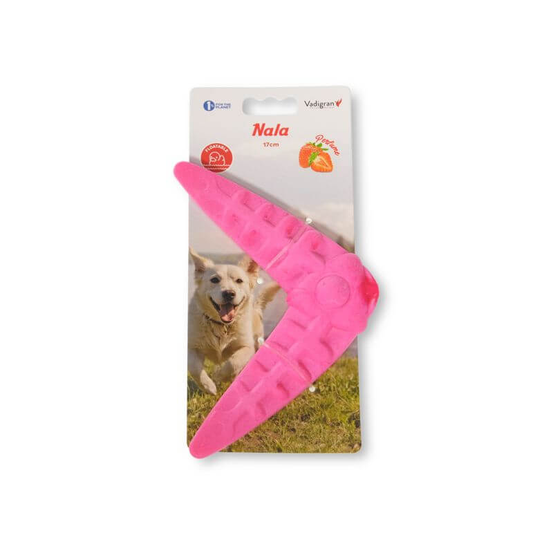 JOUET CHIEN TPR BOOMERANG ROSE 17cm